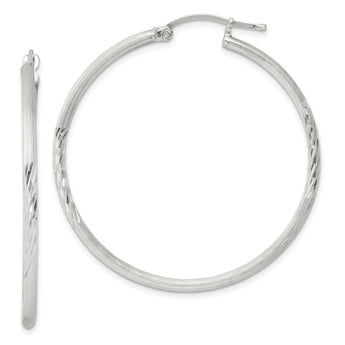 Sterling Silver 2mm Polished/Satin D/C Hoop Earrings