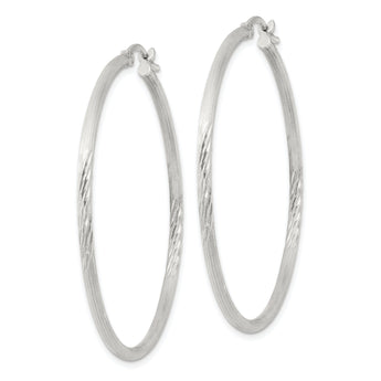 Sterling Silver 2mm Polished/Satin D/C Hoop Earrings