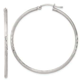 Sterling Silver 2mm Polished/Satin D/C Hoop Earrings