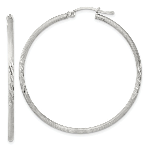 Sterling Silver 2mm Polished/Satin D/C Hoop Earrings