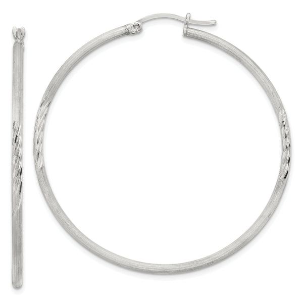 Sterling Silver 2mm Polished/Satin D/C Hoop Earrings