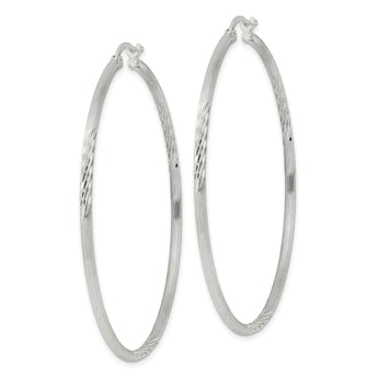 Sterling Silver 2mm Polished/Satin D/C Hoop Earrings
