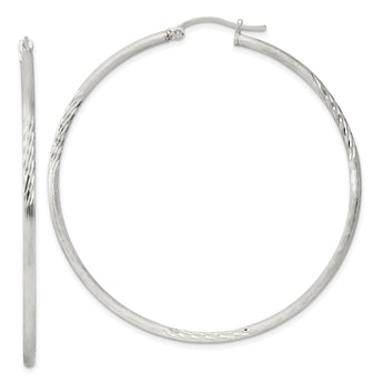 Sterling Silver 2mm Polished/Satin D/C Hoop Earrings