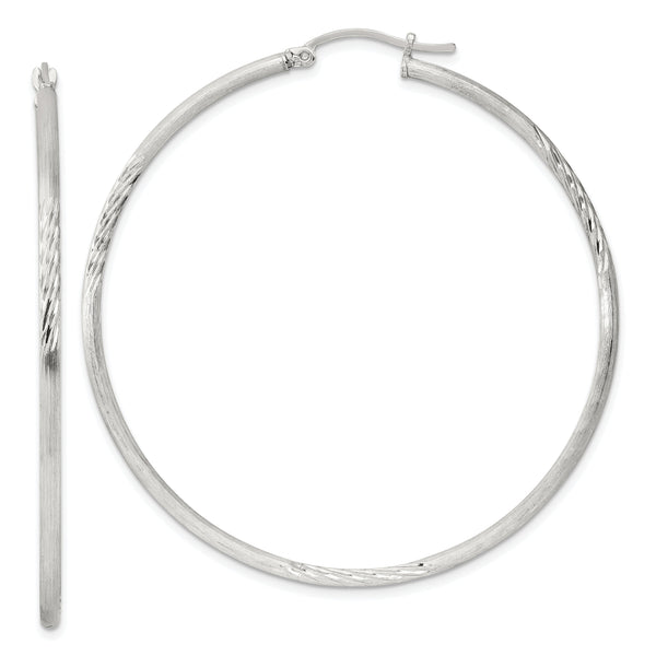 Sterling Silver 2mm Polished/Satin D/C Hoop Earrings