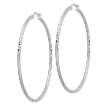 Sterling Silver 2mm Polished/Satin D/C Hoop Earrings