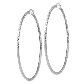 Sterling Silver Rhodium-plated 2mm Polished/Satin Diamond-cut Hoop Earrings
