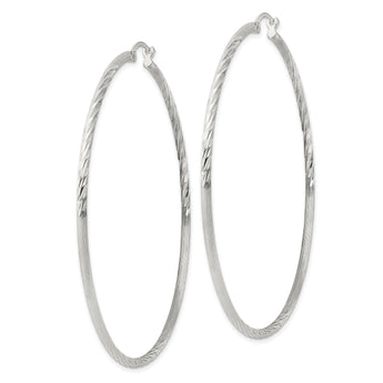 Sterling Silver 2mm Polished/Satin D/C Hoop Earrings