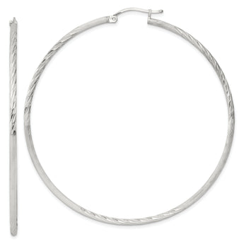 Sterling Silver 2mm Polished/Satin D/C Hoop Earrings