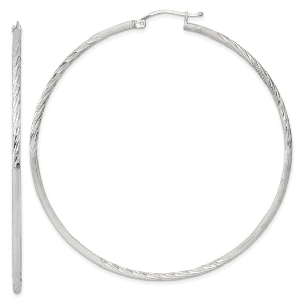 Sterling Silver 2mm Polished/Satin D/C Hoop Earrings