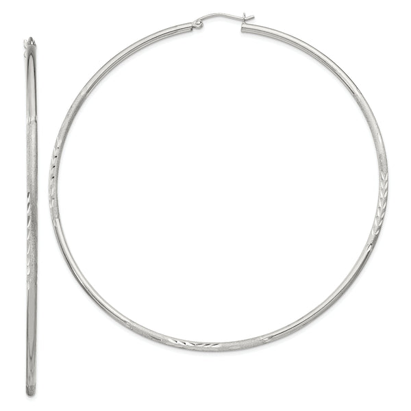 Sterling Silver 2mm Polished/Satin D/C Hoop Earrings