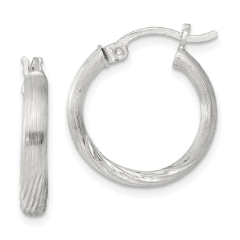 Sterling Silver 2.5mm Polished/Satin D/C Hoop Earrings