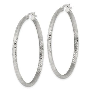 Sterling Silver 2.5mm Polished/Satin D/C Hoop Earrings