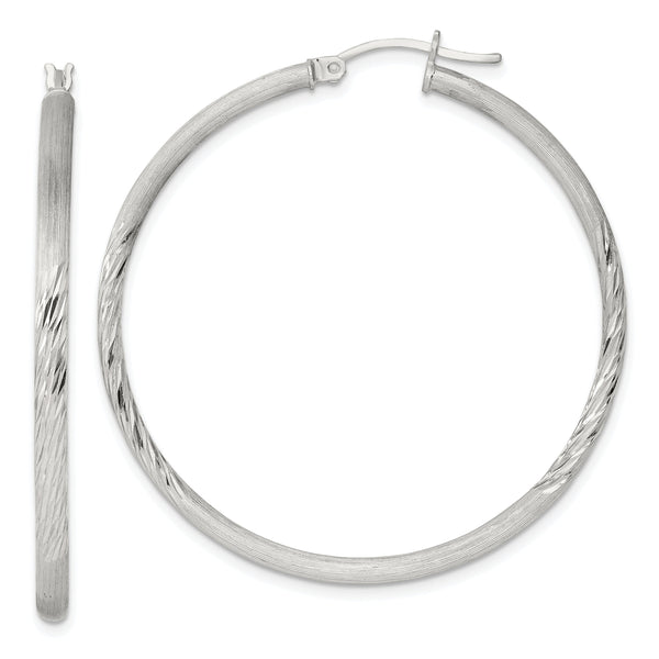 Sterling Silver 2.5mm Polished/Satin D/C Hoop Earrings