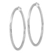 Sterling Silver Rhod-plated 2.5mm Polished/Satin Diamond-cut Hoop Earrings