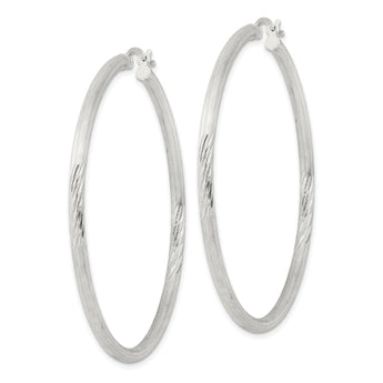 Sterling Silver 2.5mm Polished/Satin D/C Hoop Earrings