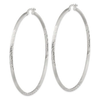 Sterling Silver 2.5mm Polished/Satin D/C Hoop Earrings