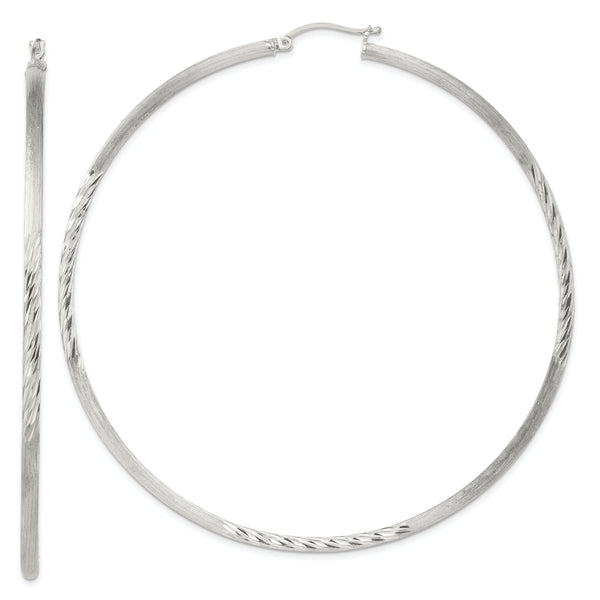 Sterling Silver 2.5mm Polished/Satin D/C Hoop Earrings