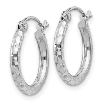 Sterling Silver Rhodium-plated 2mm Diamond Cut Hoop Earrings