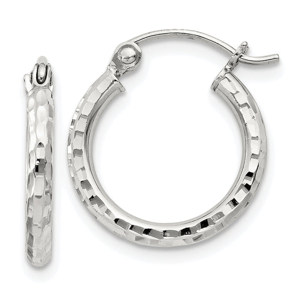 Sterling Silver 2mm Diamond Cut Hoop Earrings