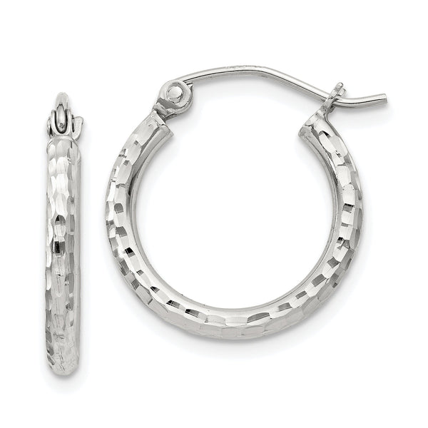 Sterling Silver 2mm Diamond Cut Hoop Earrings