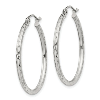 Sterling Silver 2mm Diamond Cut Hoop Earrings