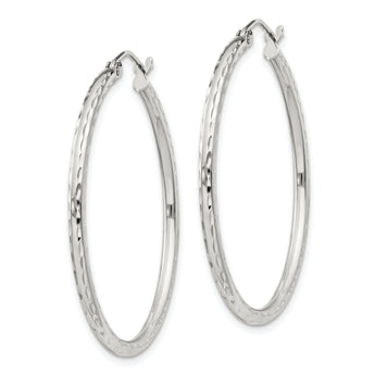 Sterling Silver 2mm Diamond Cut Hoop Earrings