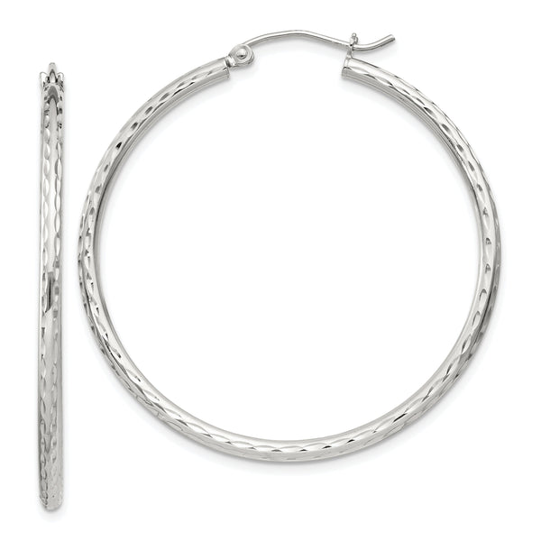Sterling Silver 2mm Diamond Cut Hoop Earrings