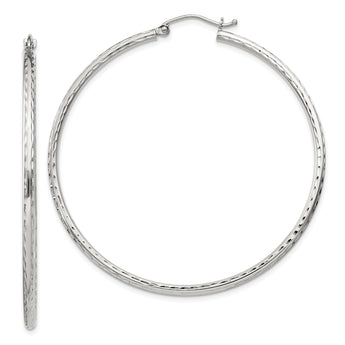 Sterling Silver 2mm Diamond Cut Hoop Earrings