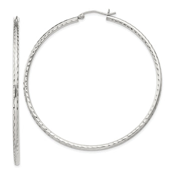 Sterling Silver 2mm Diamond Cut Hoop Earrings