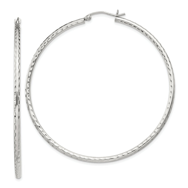 Sterling Silver 2mm Diamond Cut Hoop Earrings