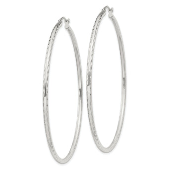 Sterling Silver 2mm Diamond Cut Hoop Earrings