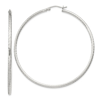Sterling Silver 2mm Diamond Cut Hoop Earrings