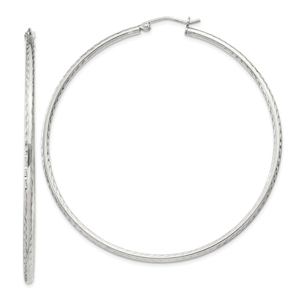 Sterling Silver 2mm Diamond Cut Hoop Earrings