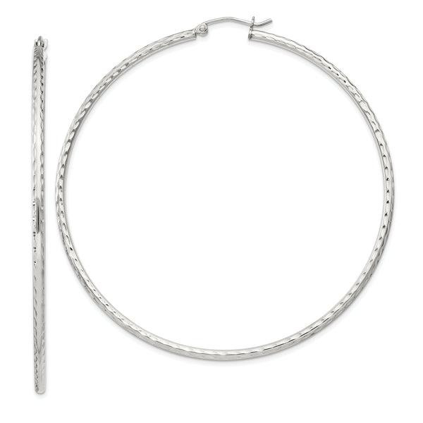 Sterling Silver 2mm Diamond Cut Hoop Earrings