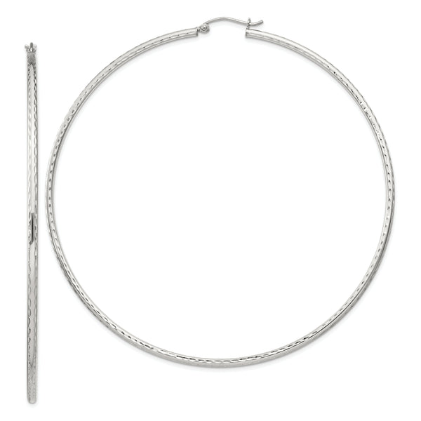Sterling Silver 2mm Diamond Cut Hoop Earrings