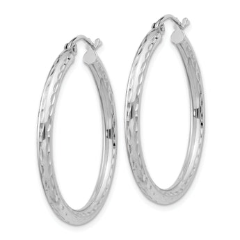 Sterling Silver Rhodium-plated 2.5mm Diamond-cut Hoop Earrings