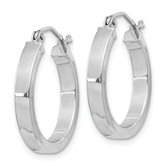 Sterling Silver Rhodium-plated Concave 3x20mm Square Tube Hoop Earrings