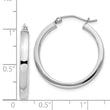 Sterling Silver Rhodium-plated Concave 3x25mm Square Tube Hoop Earrings