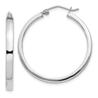 Sterling Silver Rhodium-plated Concave 3x30mm Square Tube Hoop Earrings