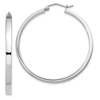 Sterling Silver Rhodium-plated Concave 3x40mm Square Tube Hoop Earrings
