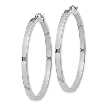 Sterling Silver Rhodium-plated Concave 3x45mm Square Tube Hoop Earrings
