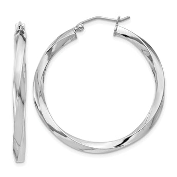Sterling Silver Rhodium-plated 3x35mmTwisted Hoop Earrings