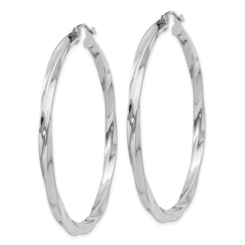 Sterling Silver Rhodium-plated 3x50mmTwisted Hoop Earrings