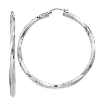 Sterling Silver Rhodium-plated 3x55mmTwisted Hoop Earrings