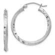 Sterling Silver RH-plated Satin Diamond-cut 2.5x25mm Twisted Hoop Earrings