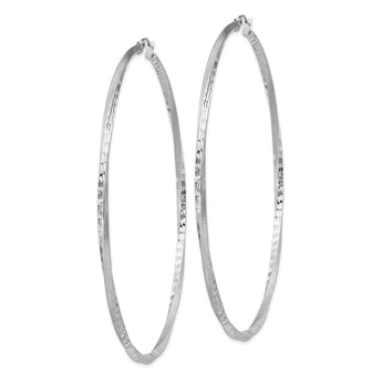 Sterling Silver RH-plated Satin Diamond-cut 2.5x80mm Twisted Hoop Earrings