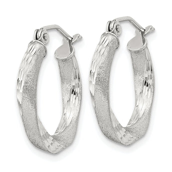 Sterling Silver Satin D/C Twisted 3x18mm Hoop Earrings