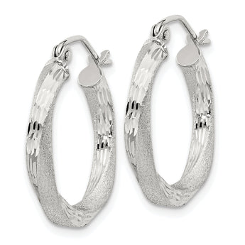 Sterling Silver Satin D/C Twisted 3x20mm Hoop Earrings