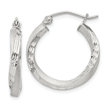 Sterling Silver Satin D/C Twisted 3x20mm Hoop Earrings