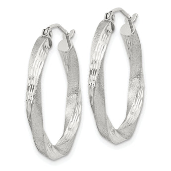 Sterling Silver Satin D/C Twisted 3x25mm Hoop Earrings